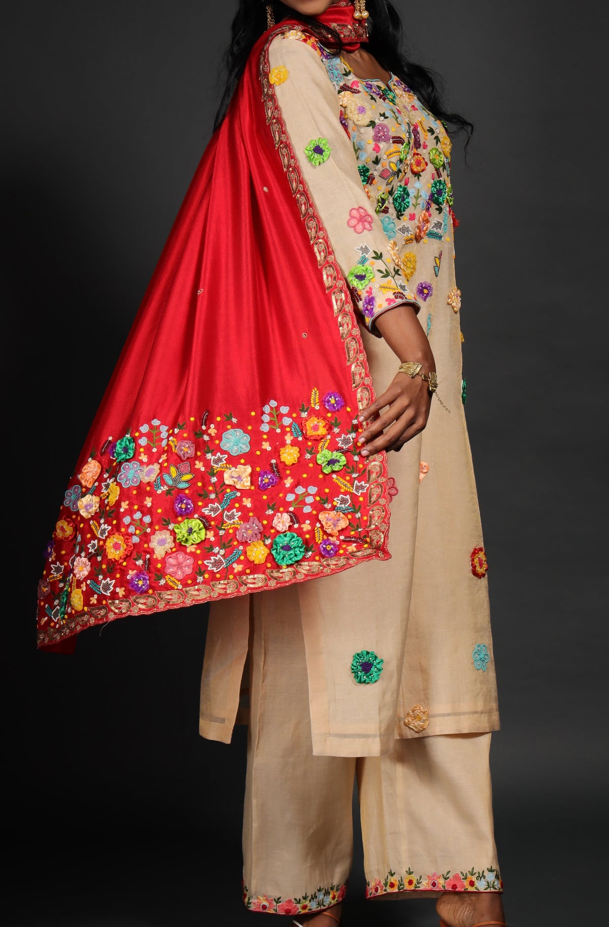 Crimson Meadow Dupatta