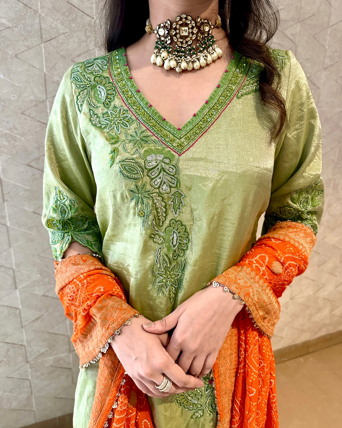 Pistachio Bandhani Set