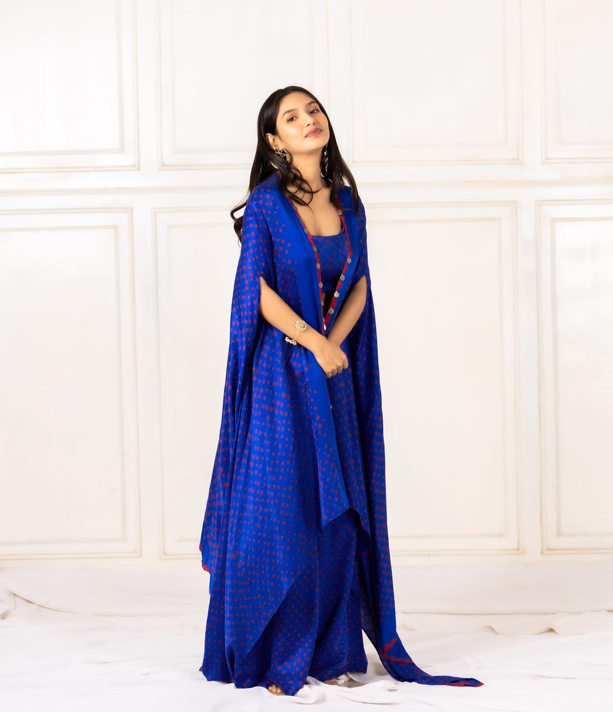 Blue Cape Set in Bandhani Print