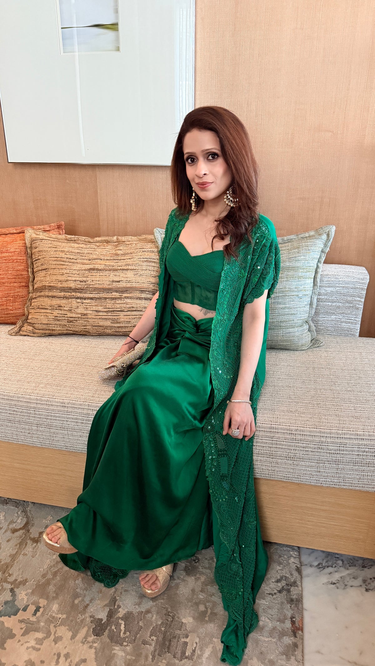 Emerald Indo-Western Cape Set