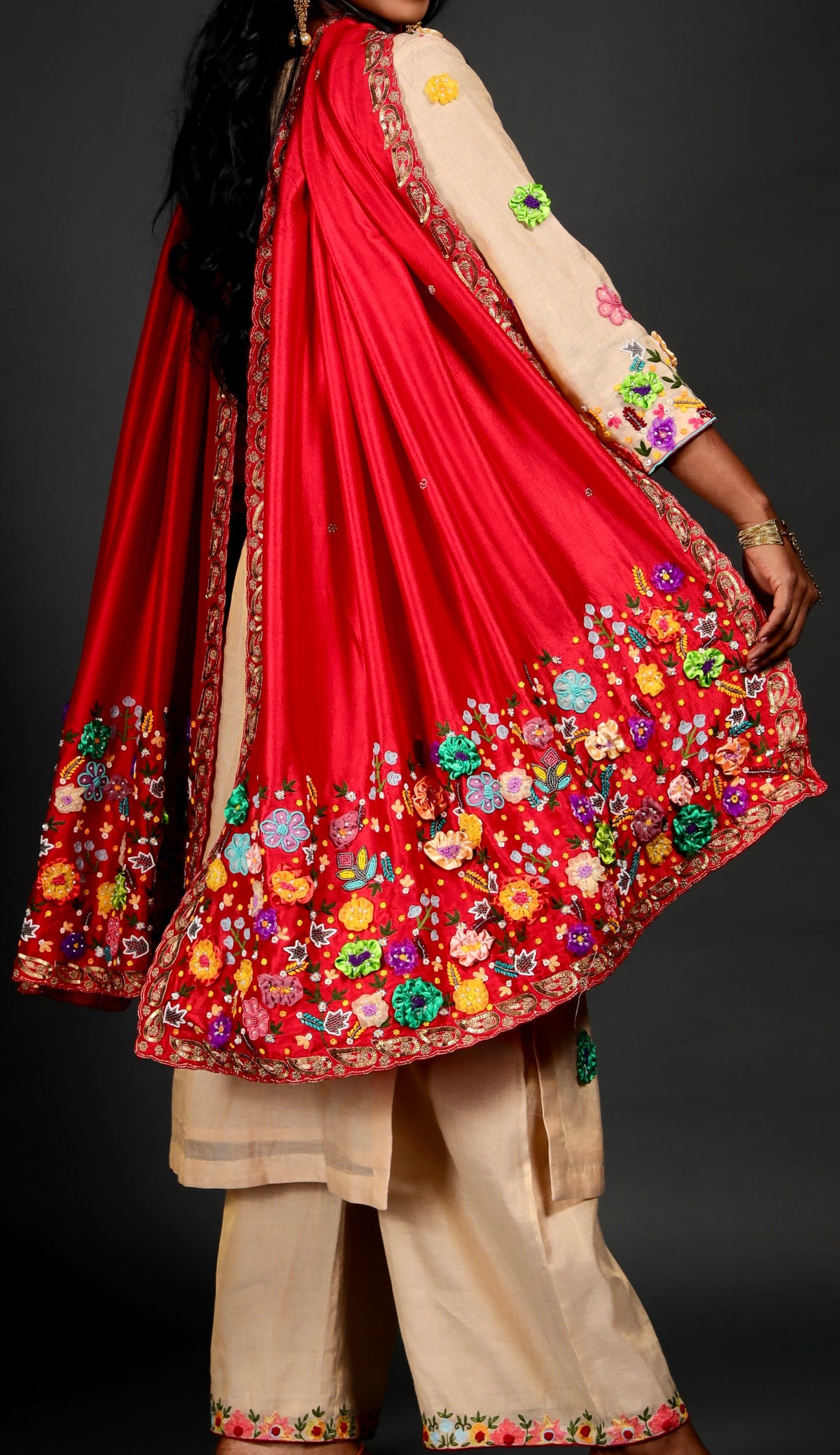 Crimson Meadow Dupatta