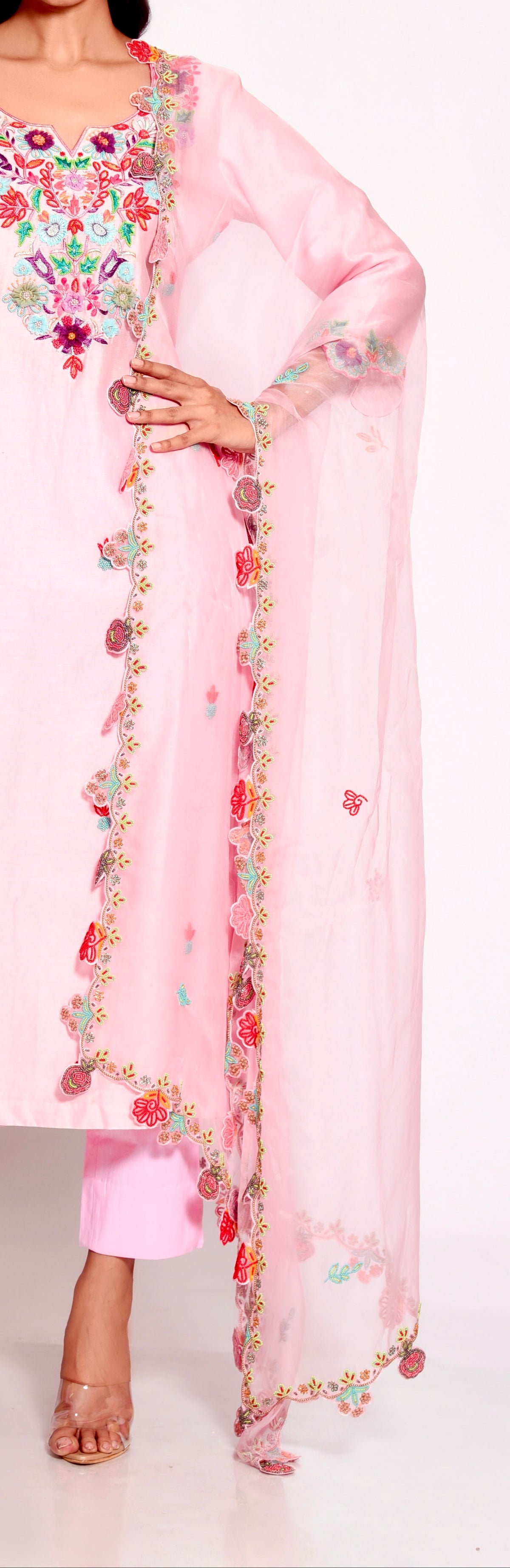 Peachy Pink Garden Floral Dupatta