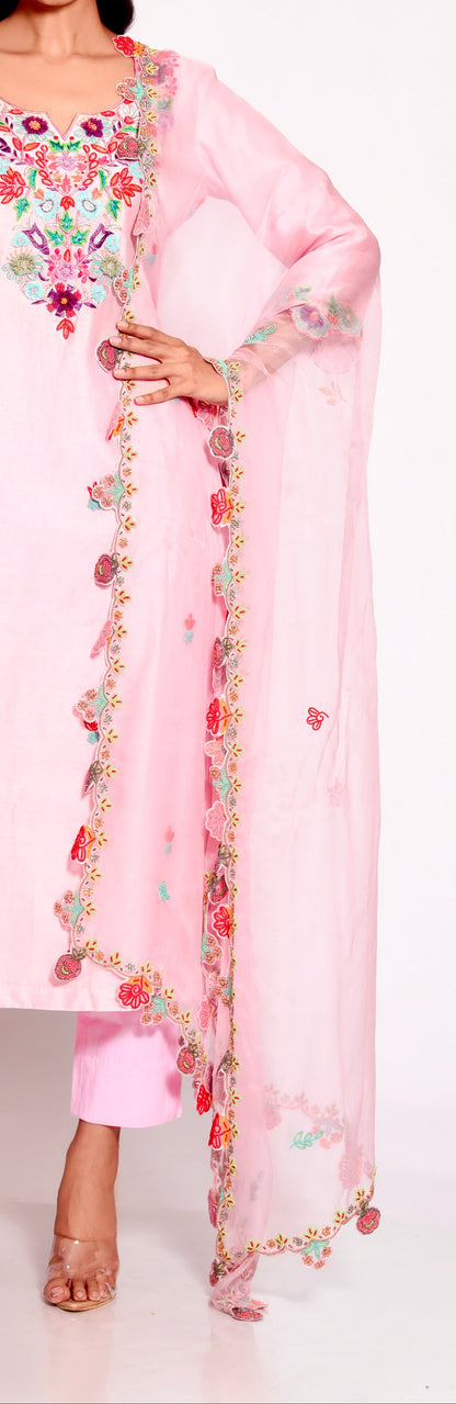 Peachy Pink Garden Floral Dupatta