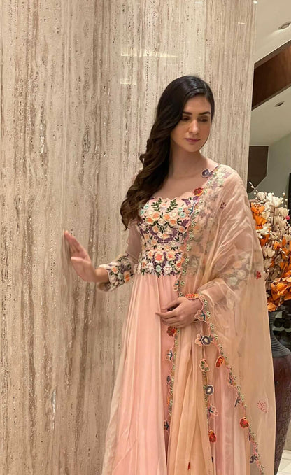 Peachy Pink Garden Floral Dupatta