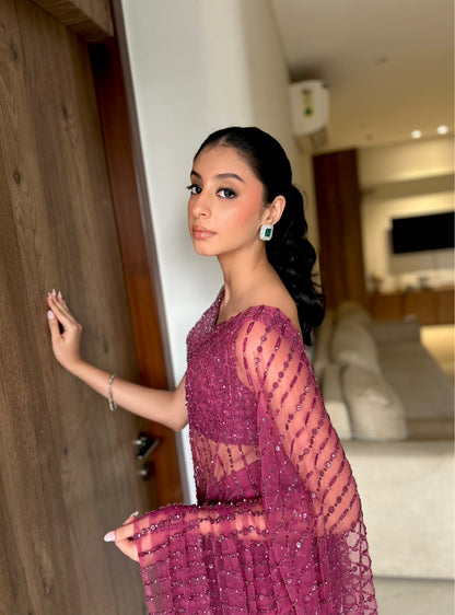 Wine Striped Saree