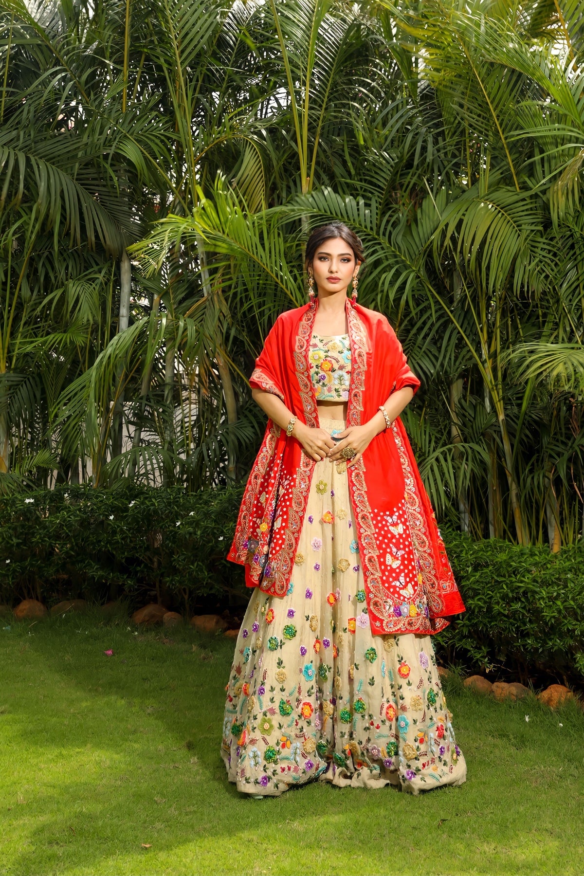 Crimson Meadow Dupatta