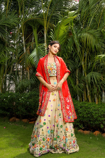 Crimson Meadow Dupatta