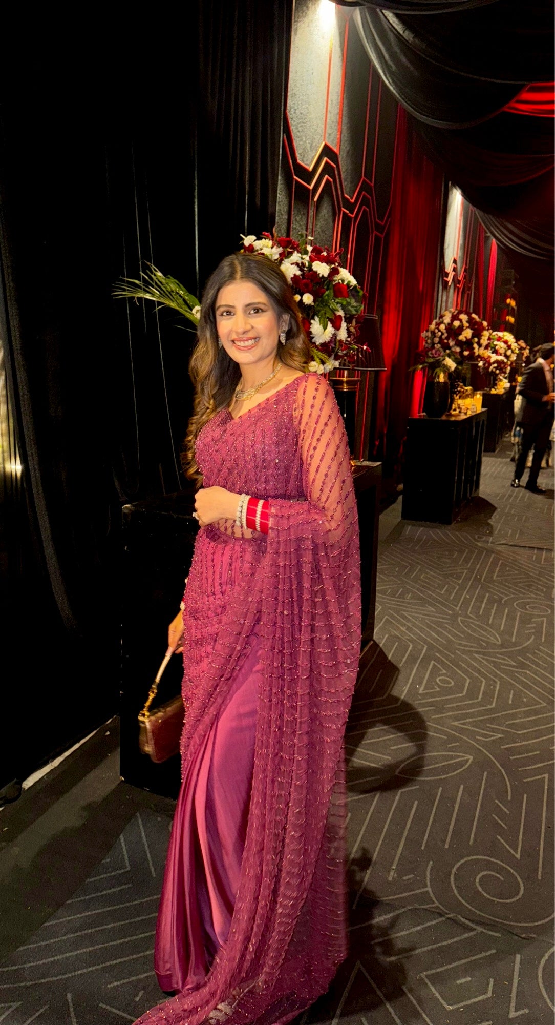 Wine Striped Saree