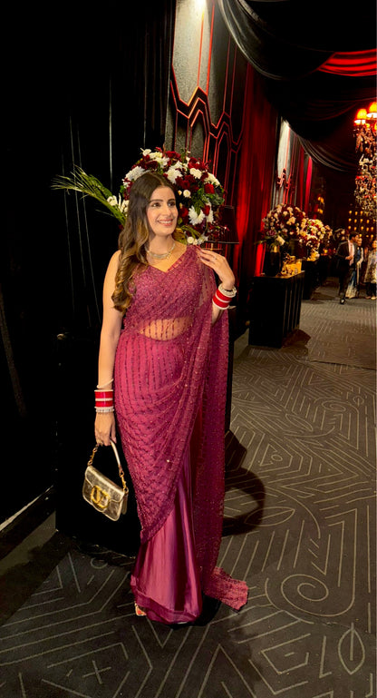 Wine Striped Saree