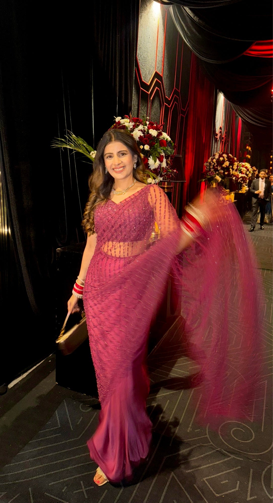 Wine Striped Saree