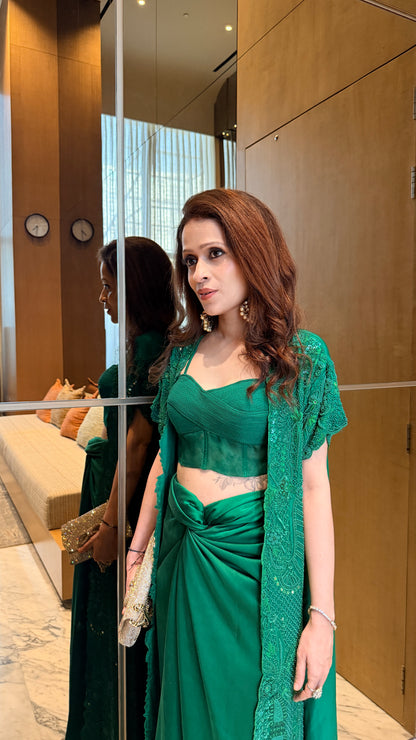 Emerald Indo-Western Cape Set