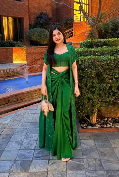 Emerald Indo-Western Cape Set