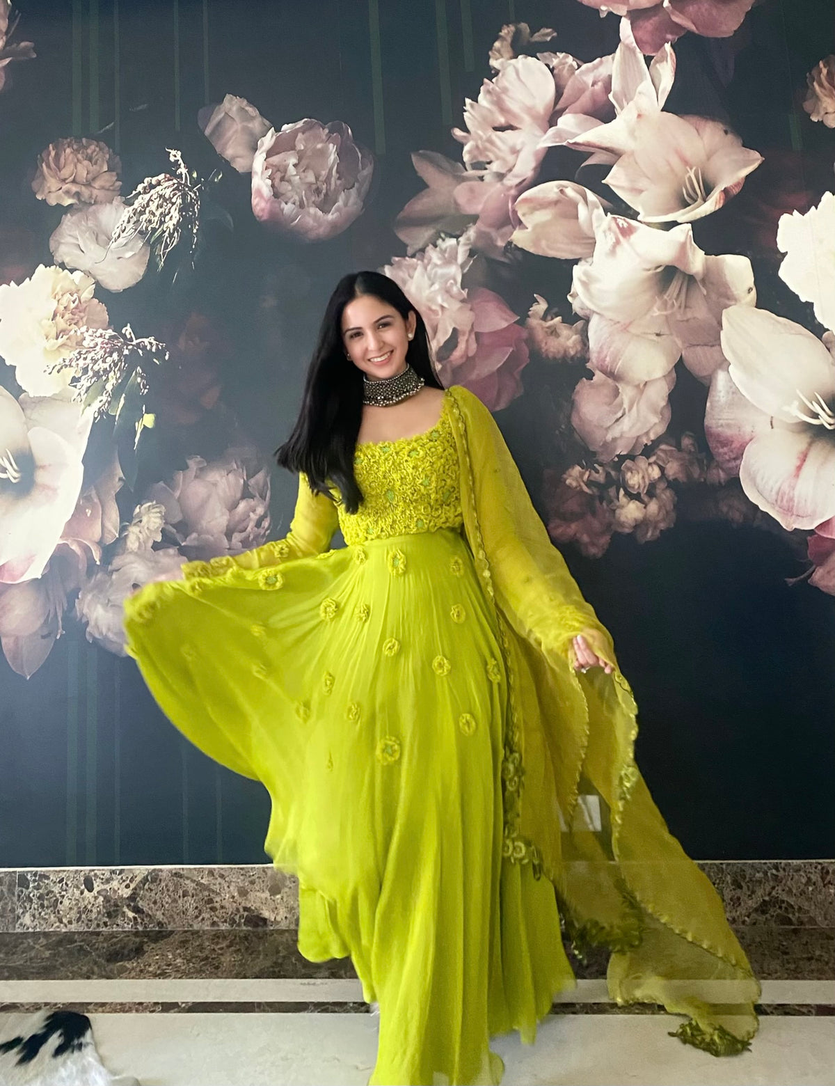 Monotone Bageecha Anarkali