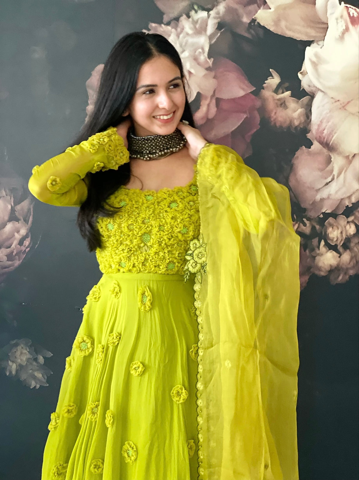 Monotone Bageecha Anarkali