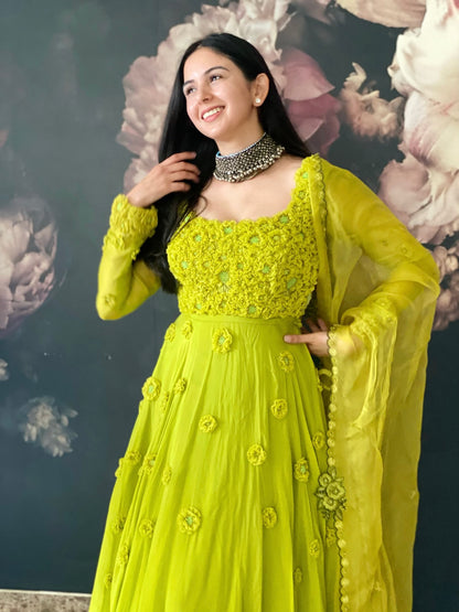Monotone Bageecha Anarkali