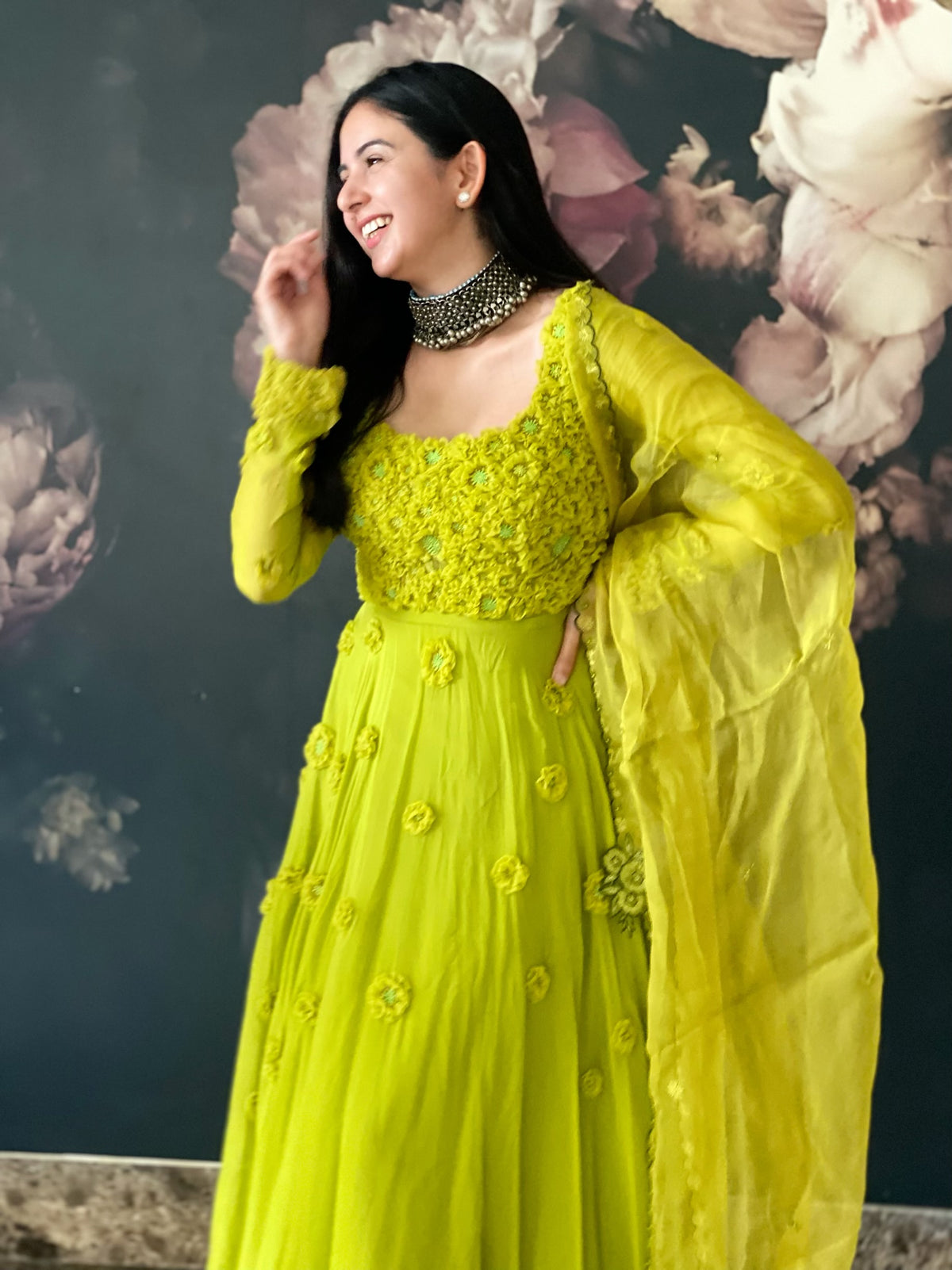 Monotone Bageecha Anarkali
