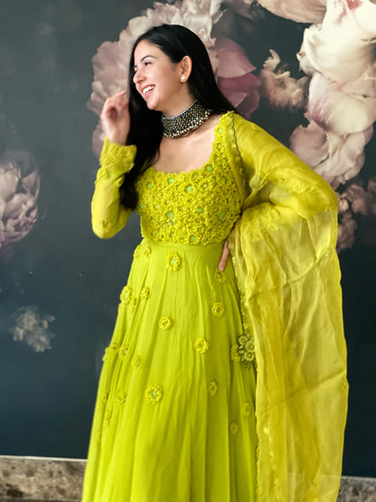 Monotone Bageecha Anarkali