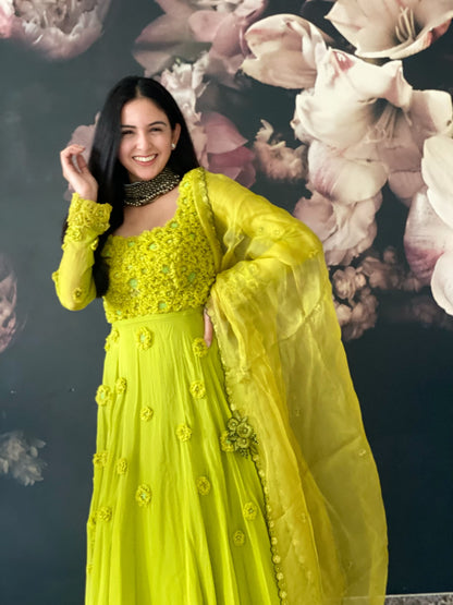 Monotone Bageecha Anarkali