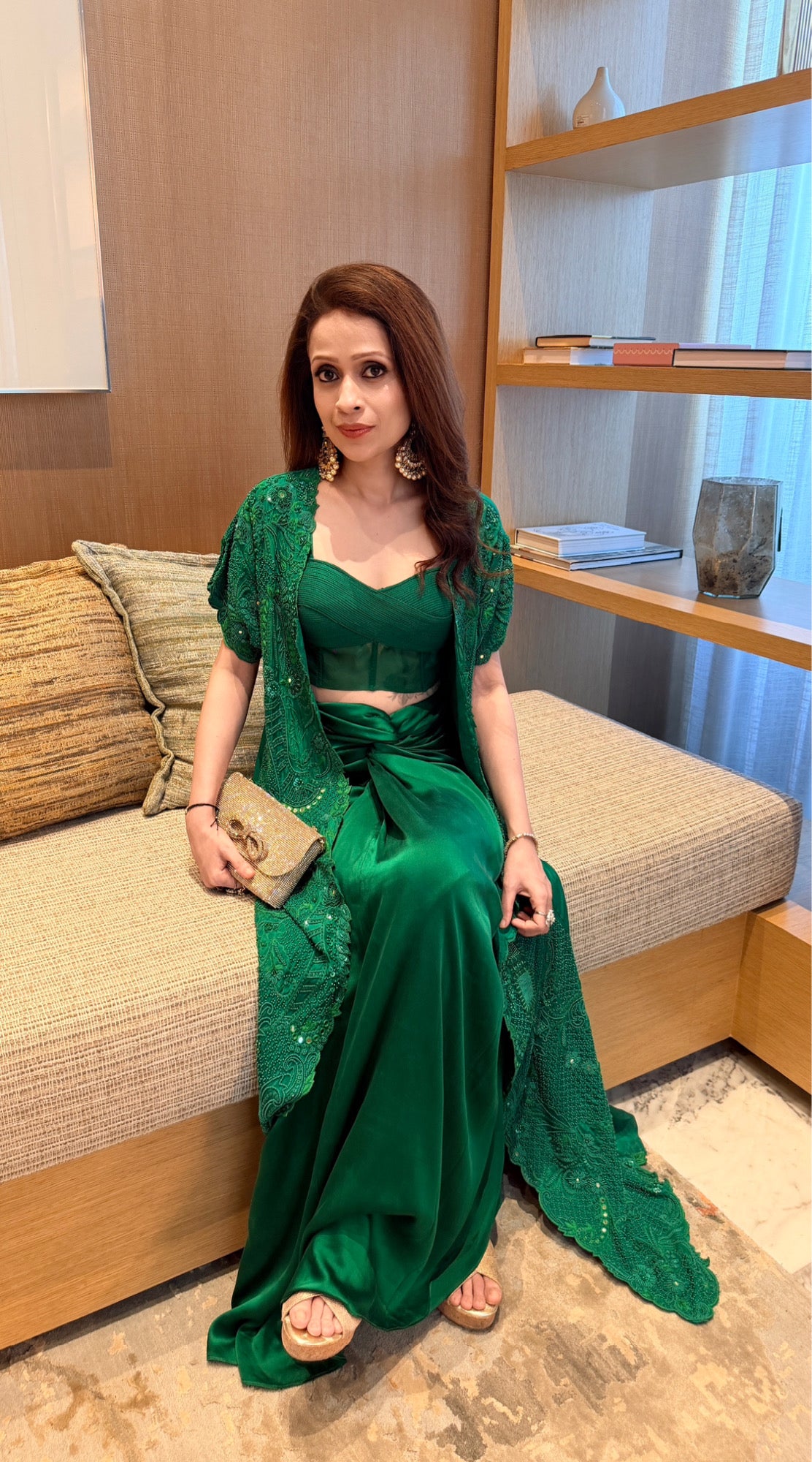 Emerald Indo-Western Cape Set