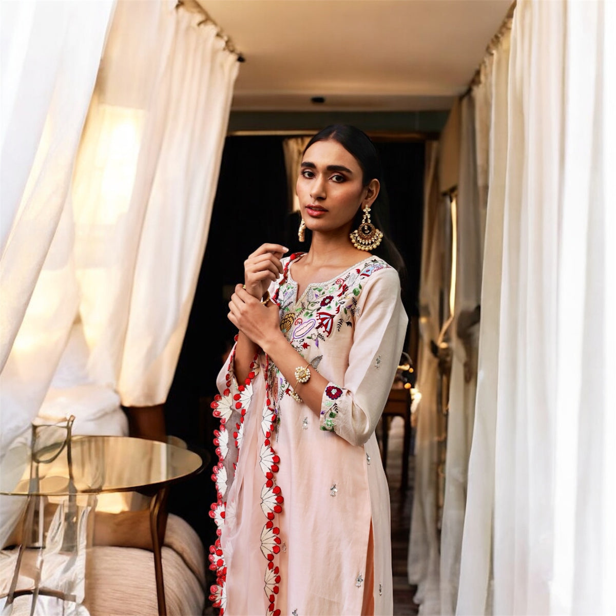 Masoom Peach Threaded Garden Set