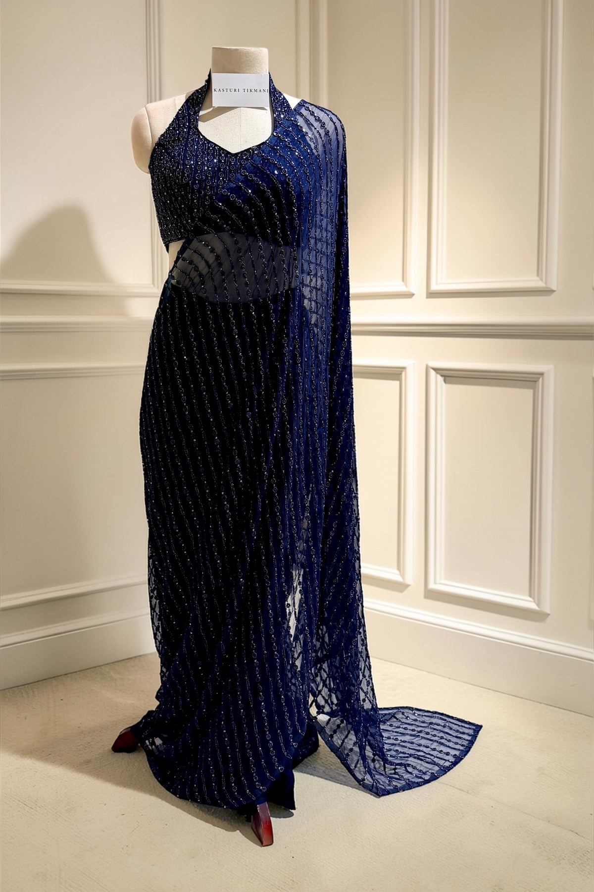 Midnight Blue Striped Saree