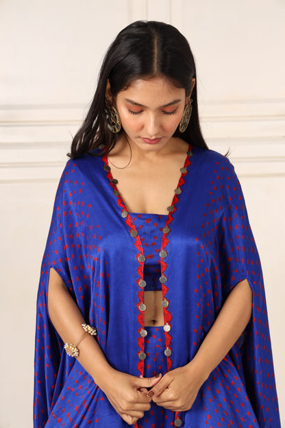 Blue Cape Set in Bandhani Print